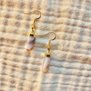Gold-Tone White Agate Drop Earrings